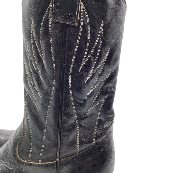 Vintage RALEIGH Kids Sz 1 Ostrich Leather Cowboy Boots Embroidered Wing 4156 VTG - Picture 8 of 12